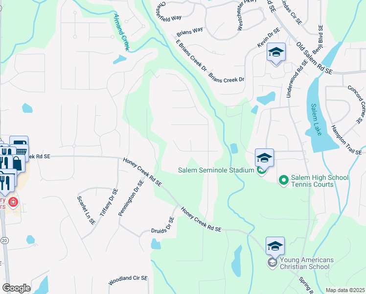 map of restaurants, bars, coffee shops, grocery stores, and more near 1406 Windy Ridge Court Southeast in Conyers