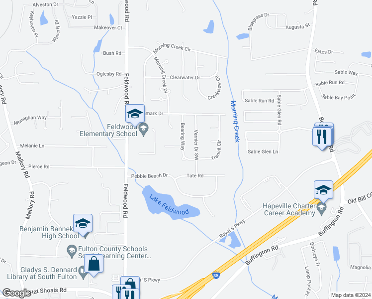 map of restaurants, bars, coffee shops, grocery stores, and more near 5845 Bearing Way in College Park