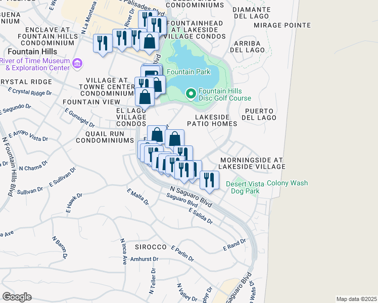 map of restaurants, bars, coffee shops, grocery stores, and more near 16031 East Colony Drive in Fountain Hills