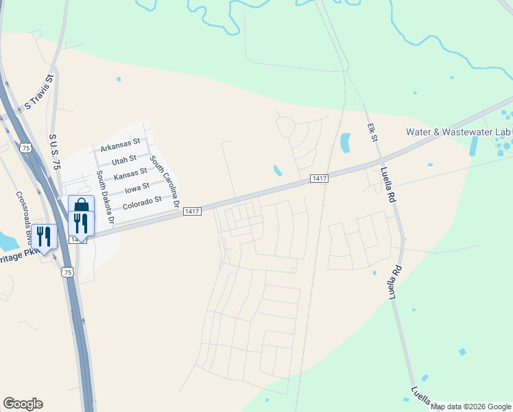 map of restaurants, bars, coffee shops, grocery stores, and more near 1601 Farm to Market Road 1417 in Sherman