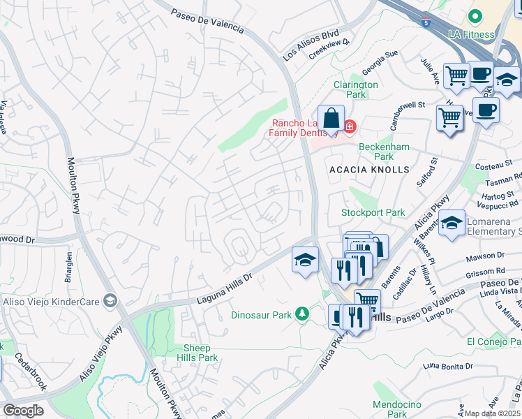 map of restaurants, bars, coffee shops, grocery stores, and more near 813 Via Alhambra in Laguna Woods