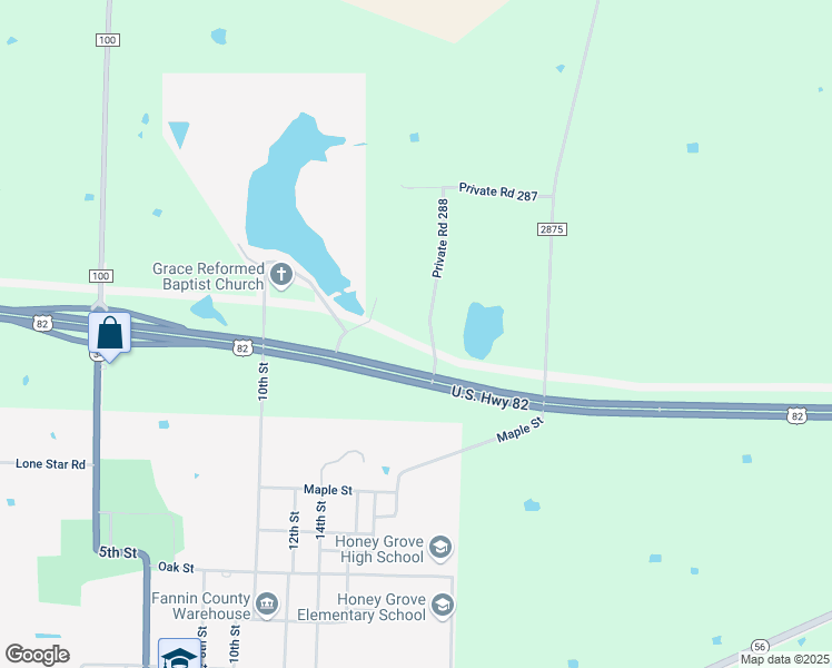 map of restaurants, bars, coffee shops, grocery stores, and more near 262 Pr 288 in Honey Grove