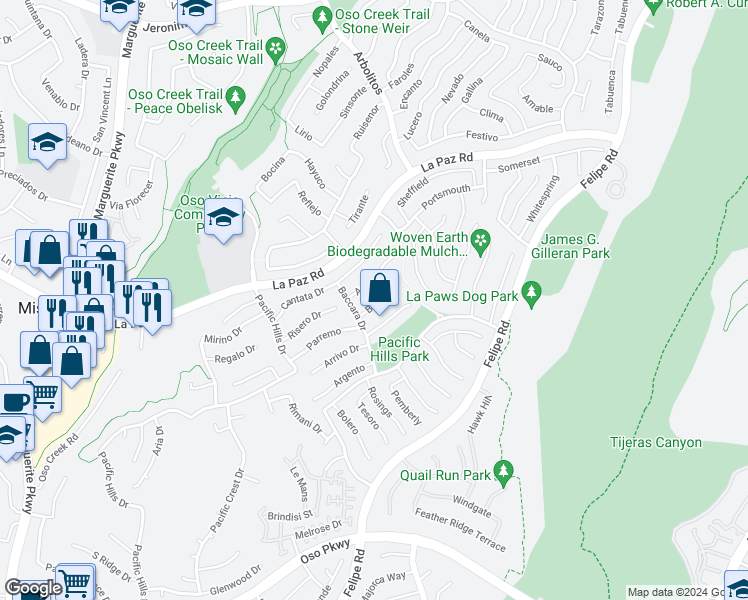 map of restaurants, bars, coffee shops, grocery stores, and more near 17 Belcanto in Mission Viejo