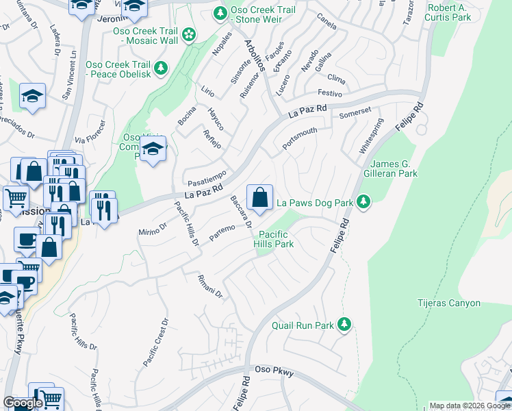 map of restaurants, bars, coffee shops, grocery stores, and more near 17 Belcanto in Mission Viejo