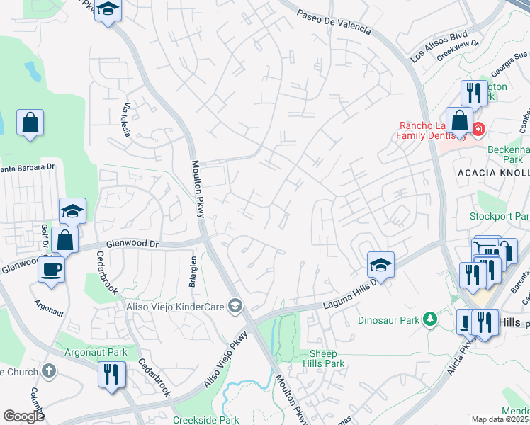 map of restaurants, bars, coffee shops, grocery stores, and more near 730 Avenida Majorca in Laguna Woods