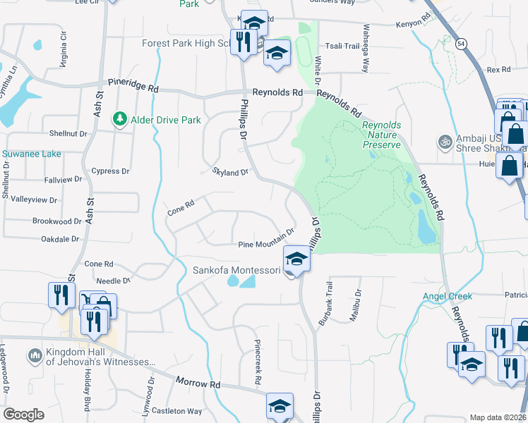 map of restaurants, bars, coffee shops, grocery stores, and more near 1102 Tamarack Trail in Forest Park