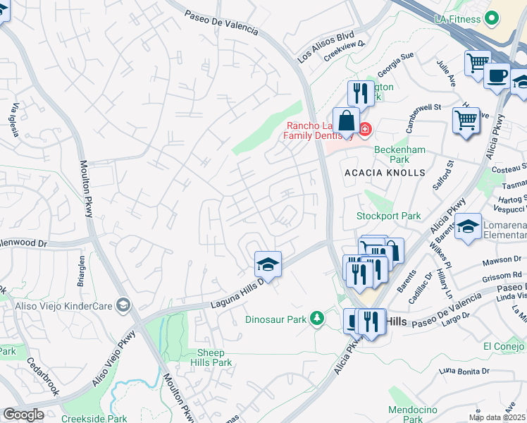 map of restaurants, bars, coffee shops, grocery stores, and more near 825 Via Alhambra in Laguna Woods