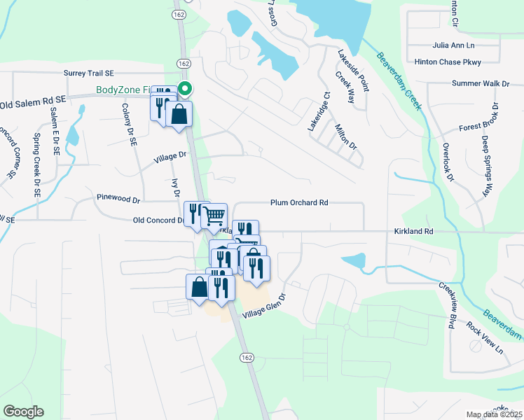 map of restaurants, bars, coffee shops, grocery stores, and more near 175 Plum Orchard Road in Covington