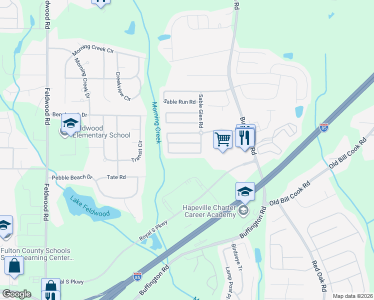 map of restaurants, bars, coffee shops, grocery stores, and more near 3472 Carriage Chase Road in Atlanta