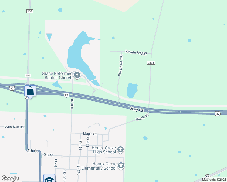 map of restaurants, bars, coffee shops, grocery stores, and more near 262 Pr 288 in Honey Grove
