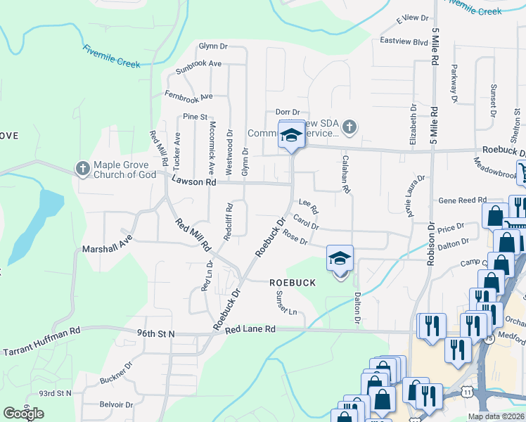 map of restaurants, bars, coffee shops, grocery stores, and more near 112 Barrett Lane in Birmingham