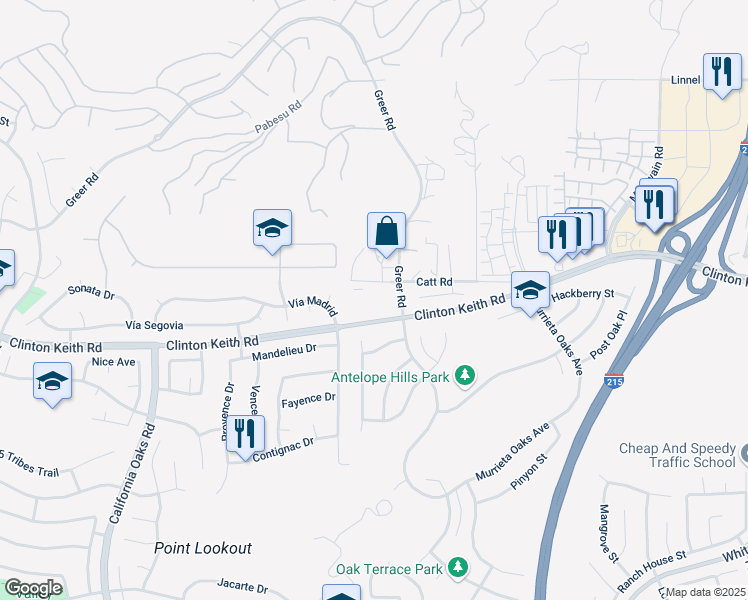 map of restaurants, bars, coffee shops, grocery stores, and more near 27100 Clinton Keith Road in Murrieta