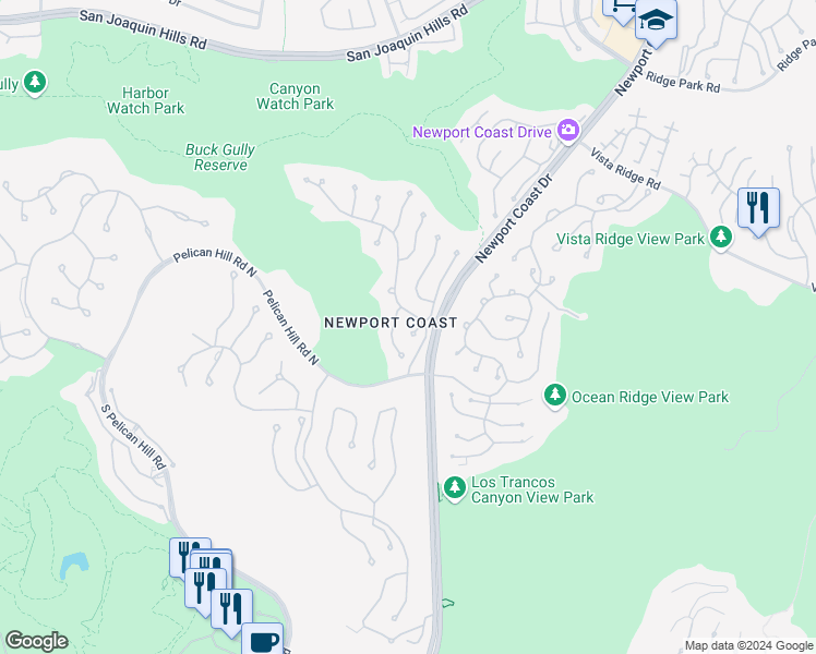 map of restaurants, bars, coffee shops, grocery stores, and more near 33 Vista Luci in Newport Beach