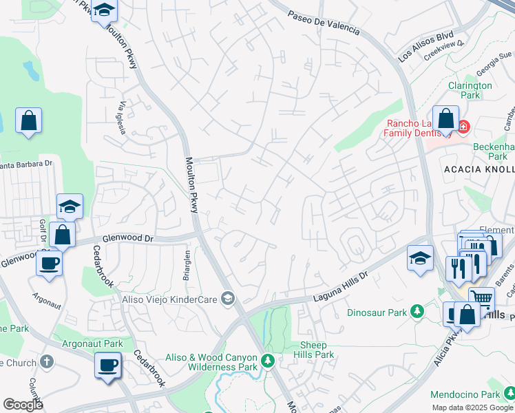 map of restaurants, bars, coffee shops, grocery stores, and more near 730 Avenida Majorca in Laguna Woods