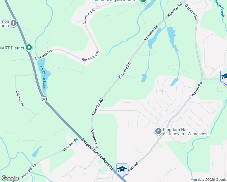 map of restaurants, bars, coffee shops, grocery stores, and more near 6310 Koweta Road in Fairburn