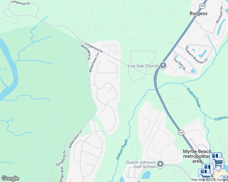map of restaurants, bars, coffee shops, grocery stores, and more near 1309 Elegant Court in Murrells Inlet