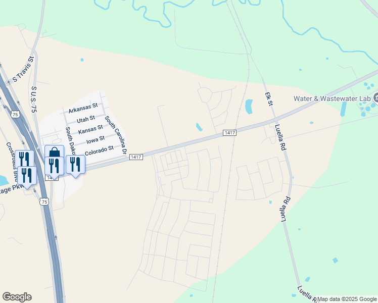 map of restaurants, bars, coffee shops, grocery stores, and more near 1202 Farm to Market Road 1417 in Sherman
