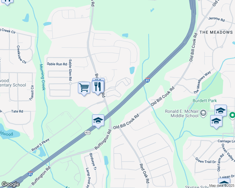 map of restaurants, bars, coffee shops, grocery stores, and more near 5750 Buffington Road in Atlanta