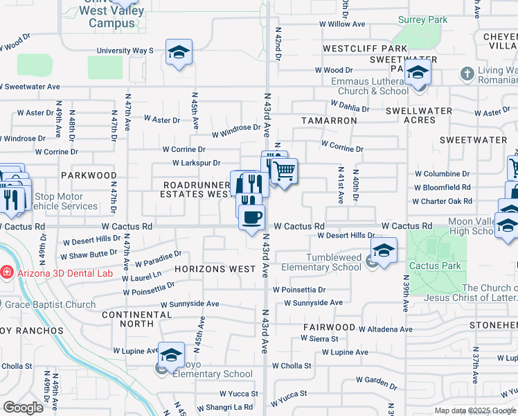 map of restaurants, bars, coffee shops, grocery stores, and more near in Phoenix