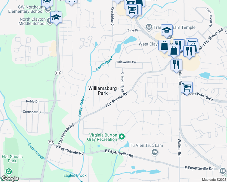 map of restaurants, bars, coffee shops, grocery stores, and more near 5789 Antelope Trail in Atlanta