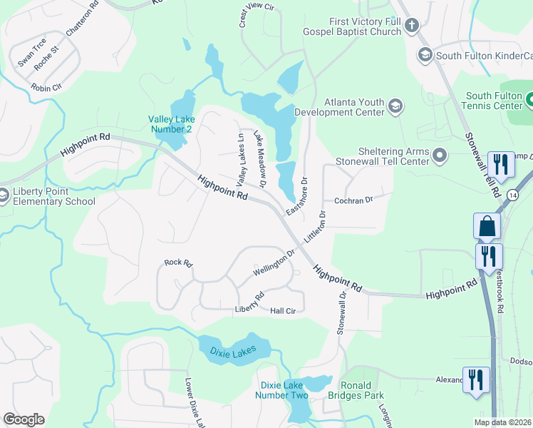 map of restaurants, bars, coffee shops, grocery stores, and more near 5340 Highpoint Road in Union City