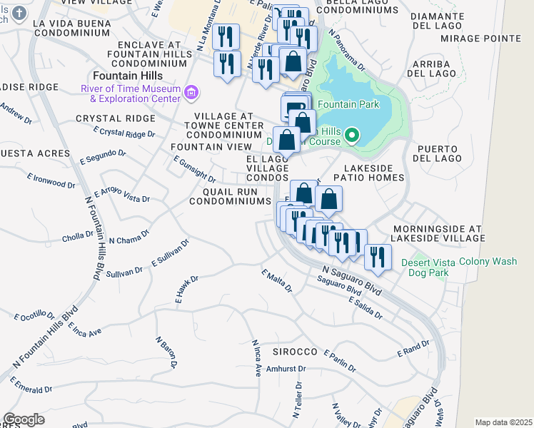 map of restaurants, bars, coffee shops, grocery stores, and more near 16826 East Lamplighter Way in Fountain Hills