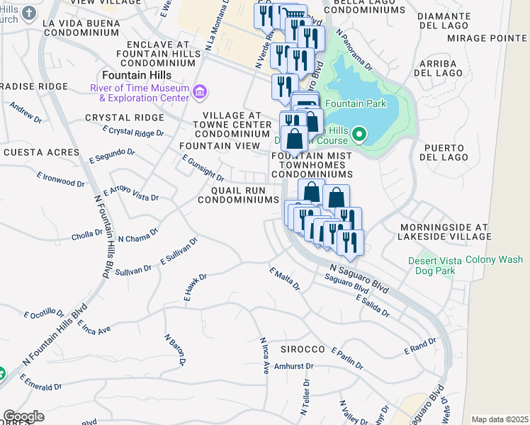 map of restaurants, bars, coffee shops, grocery stores, and more near 12058 North Lamont Drive in Fountain Hills