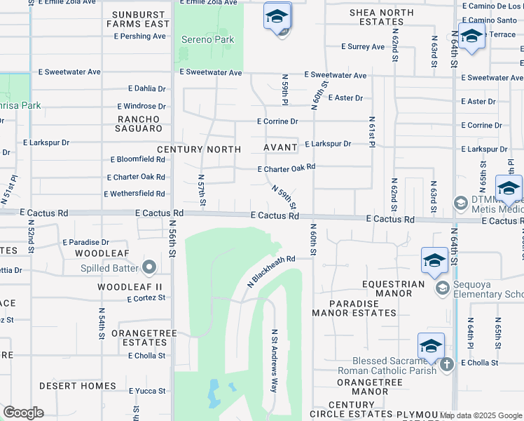 map of restaurants, bars, coffee shops, grocery stores, and more near 12201 North 58th Place in Scottsdale