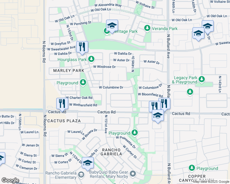 map of restaurants, bars, coffee shops, grocery stores, and more near 15073 West Bloomfield Road in Surprise