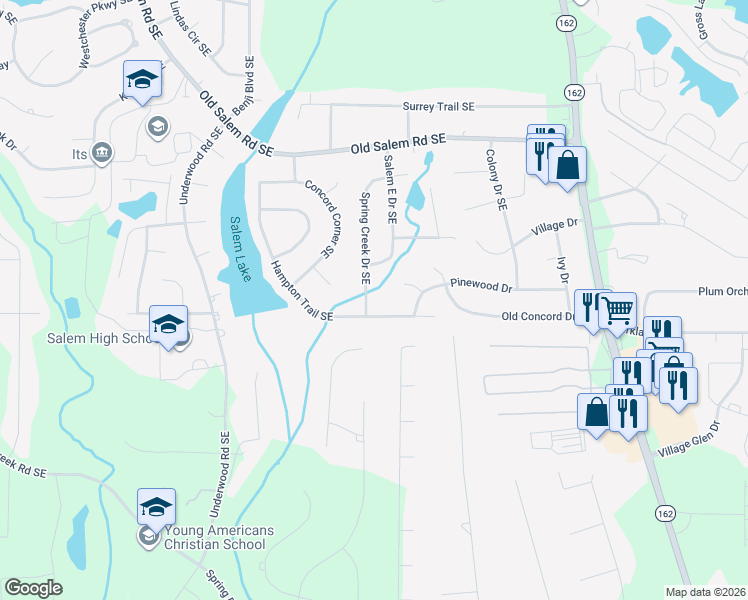 map of restaurants, bars, coffee shops, grocery stores, and more near 2210 Hampton Trail Southeast in Conyers