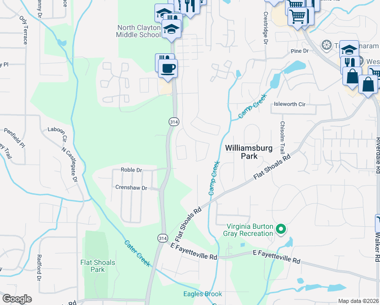 map of restaurants, bars, coffee shops, grocery stores, and more near 5862 Little River Road in Atlanta