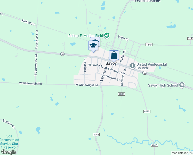 map of restaurants, bars, coffee shops, grocery stores, and more near 305 West Carter Street in Savoy