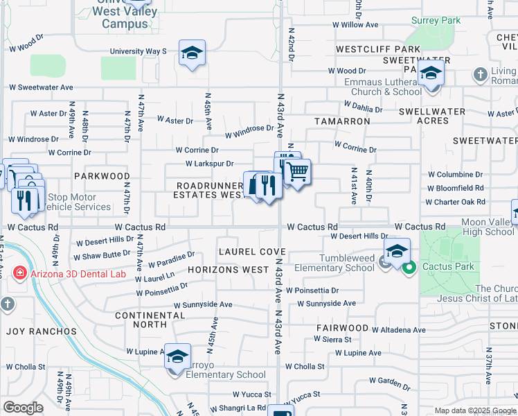 map of restaurants, bars, coffee shops, grocery stores, and more near in Phoenix