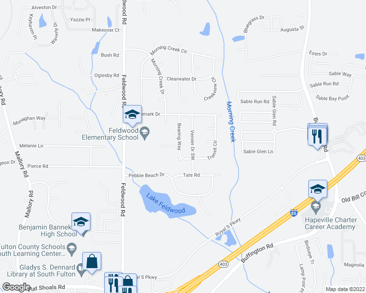 map of restaurants, bars, coffee shops, grocery stores, and more near 5835 Bearing Way in College Park