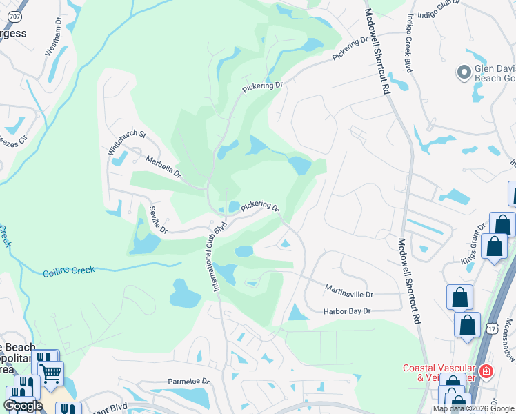 map of restaurants, bars, coffee shops, grocery stores, and more near 237 Madrid Drive in Murrells Inlet
