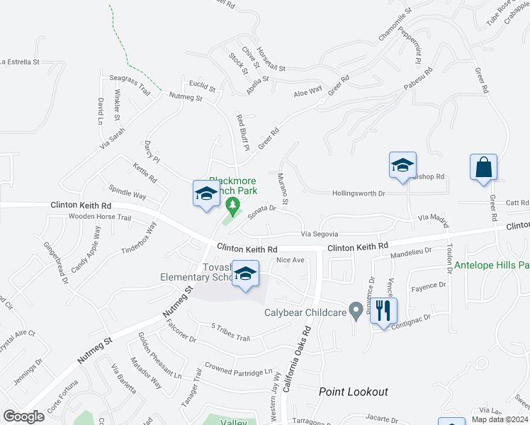 map of restaurants, bars, coffee shops, grocery stores, and more near 23707 Sonata Drive in Murrieta