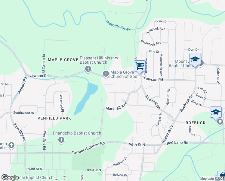 map of restaurants, bars, coffee shops, grocery stores, and more near 536 Belmar Drive in Birmingham