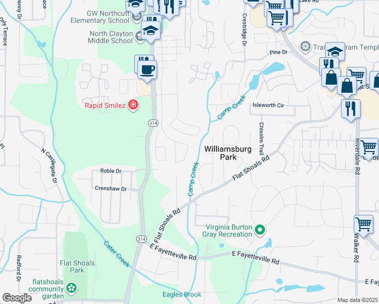 map of restaurants, bars, coffee shops, grocery stores, and more near 5828 Grande River Road in Atlanta
