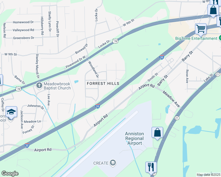 map of restaurants, bars, coffee shops, grocery stores, and more near 1316 Meadowood Lane in Oxford