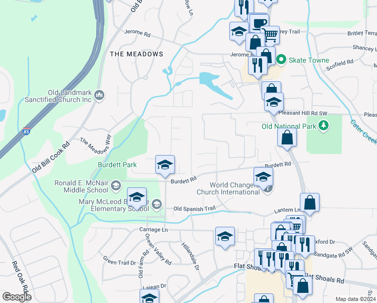 map of restaurants, bars, coffee shops, grocery stores, and more near 5755 Hampton Court in College Park