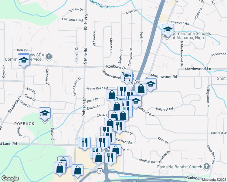 map of restaurants, bars, coffee shops, grocery stores, and more near 448 Price Drive in Birmingham