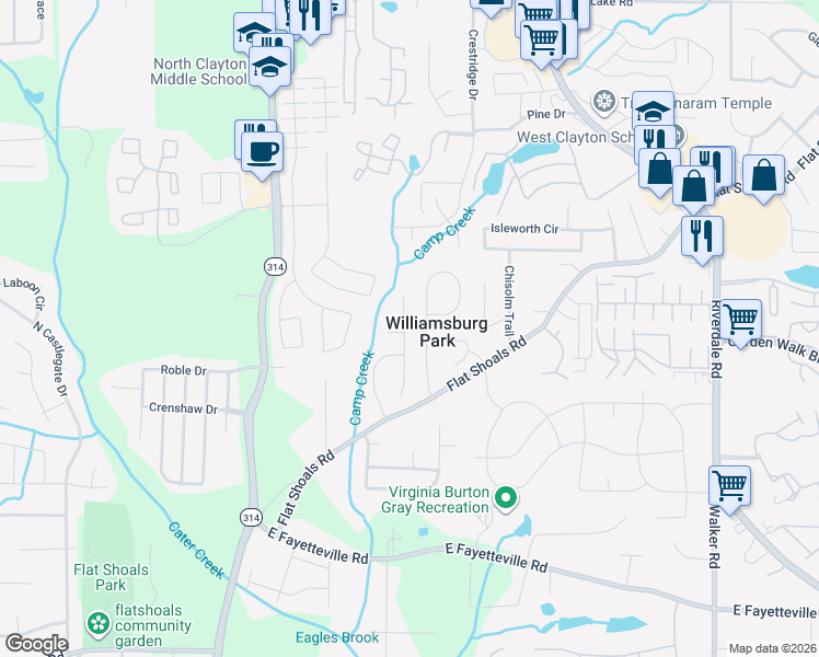 map of restaurants, bars, coffee shops, grocery stores, and more near 5774 Broadleaf Way in Atlanta