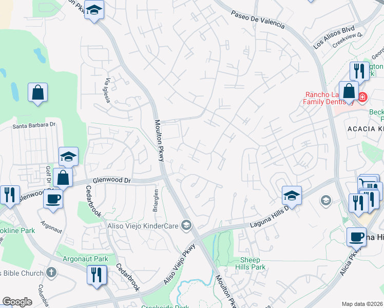 map of restaurants, bars, coffee shops, grocery stores, and more near 735 Avenida Majorca in Laguna Hills