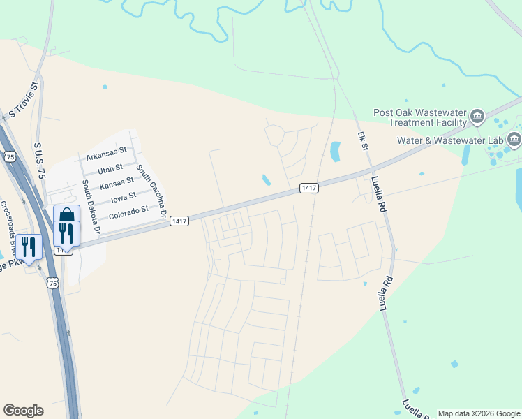 map of restaurants, bars, coffee shops, grocery stores, and more near 1202 Farm to Market Road 1417 in Sherman