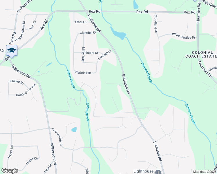 map of restaurants, bars, coffee shops, grocery stores, and more near 2051 East Atlanta Road in Stockbridge