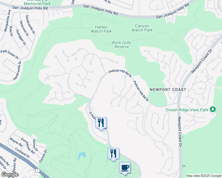 map of restaurants, bars, coffee shops, grocery stores, and more near 21 Pelican Crest Drive in Newport Beach