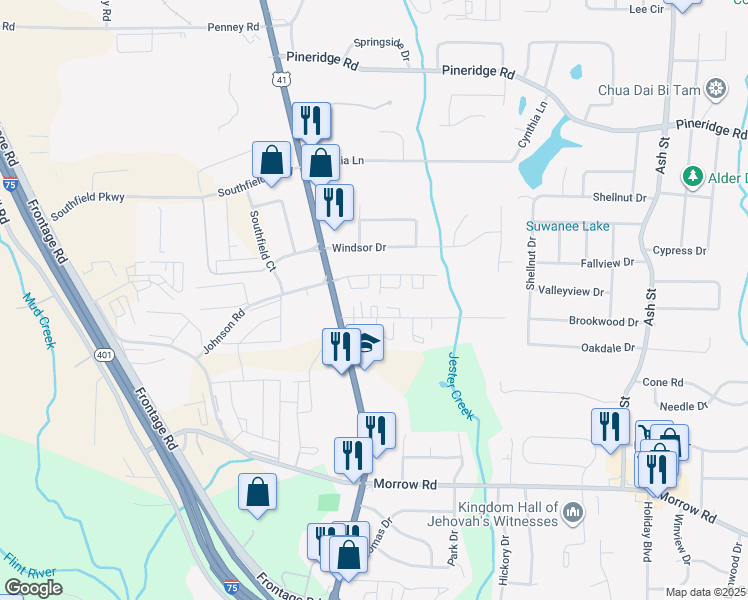 map of restaurants, bars, coffee shops, grocery stores, and more near 392 Sylvia Drive in Forest Park