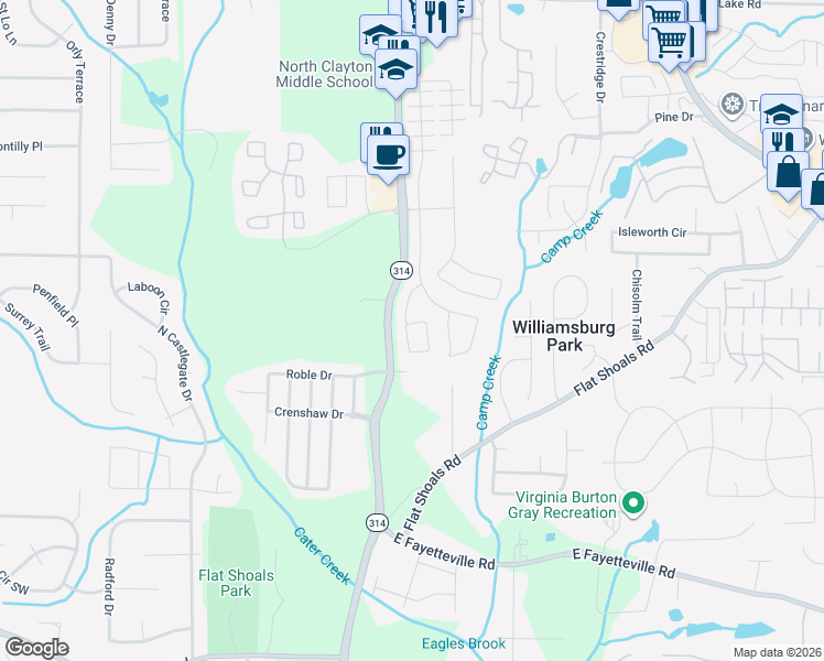 map of restaurants, bars, coffee shops, grocery stores, and more near 5792 Little River Road in Atlanta