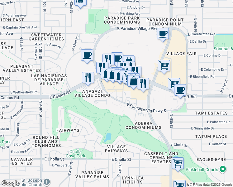 map of restaurants, bars, coffee shops, grocery stores, and more near 12222 East Paradise Village Parkway South in Phoenix