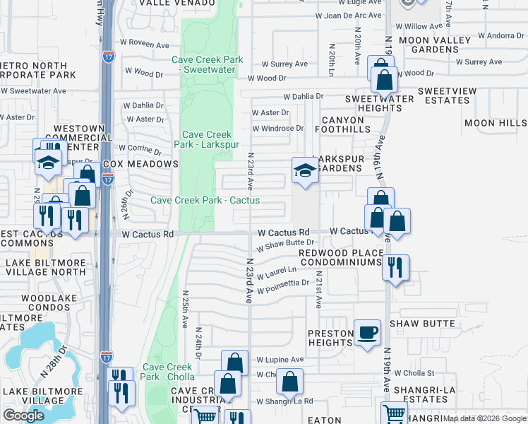 map of restaurants, bars, coffee shops, grocery stores, and more near in Phoenix